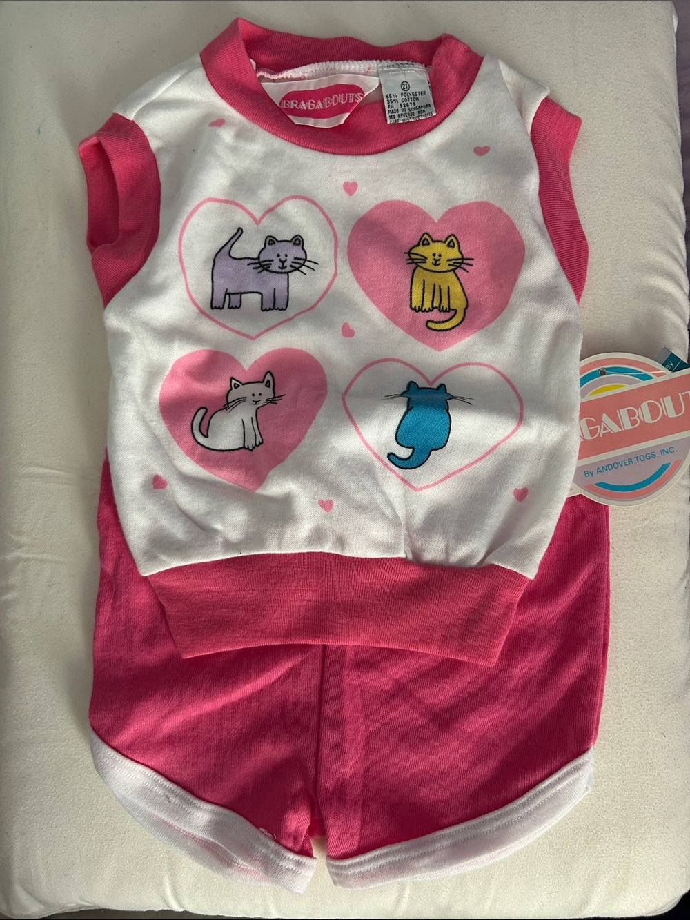 BragAbouts Vintage toddler Pink & White Kitten Heart shorts  Set